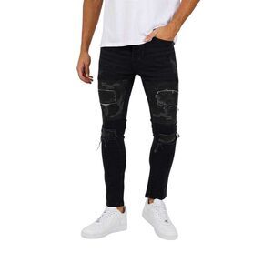 Brave Soul Mens Washed Biker Skinny Jeans / Charcoal Wash